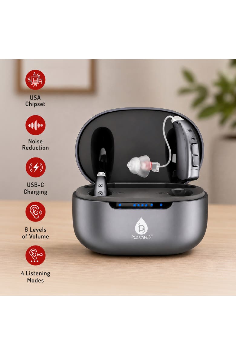 OTC Hearing Aids for Adults with 4 Hearing Modes & 6 Adjustable Volume Levels, Alternate, color, Metallic Silver