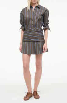 Indya Pinstripe Button-Up Mini Shirtdress