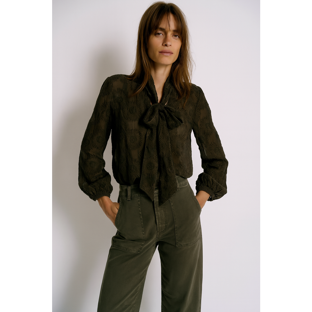 Mint Velvet Floral Tie Neck Blouse In Green