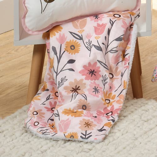 Lambs & Ivy Little Garden Soft Luxurious Floral Warm Fleece Baby Blanket In Pink