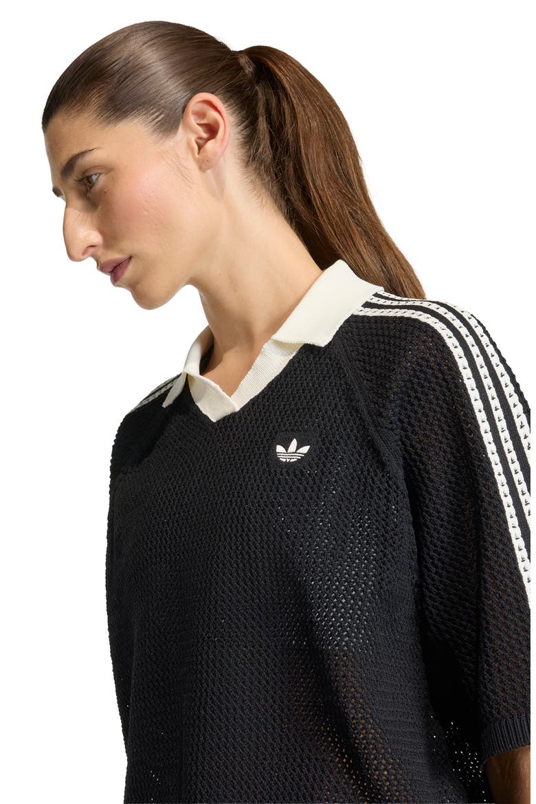 Open Stitch Polo, Alternate, color, BLACK