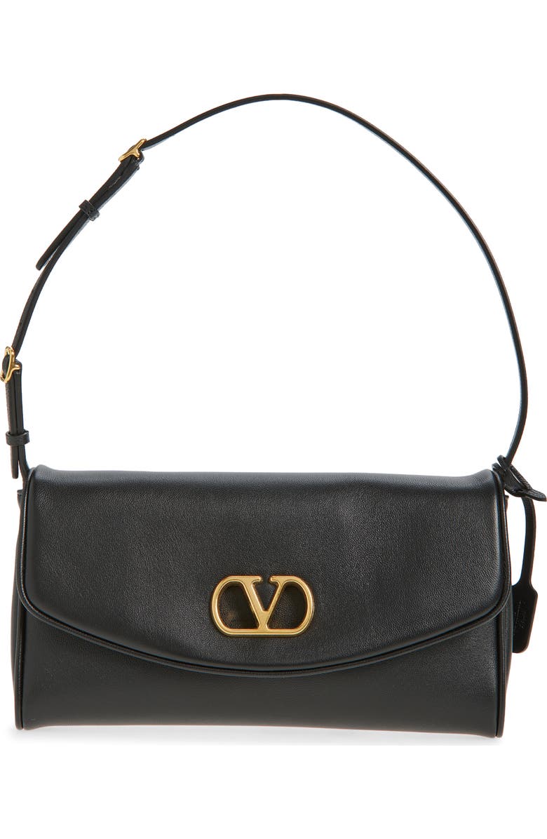 Valentino Garavani Small DeVain Leather Shoulder Bag, Main, color, Black