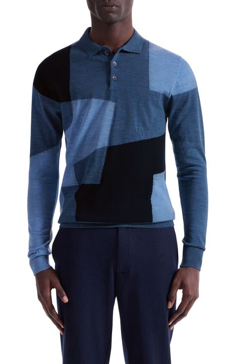 Colorblock Merino Wool Polo Sweater