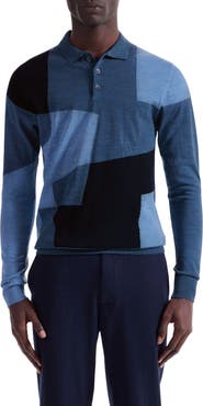 Bugatchi Colorblock Merino Wool Polo Sweater