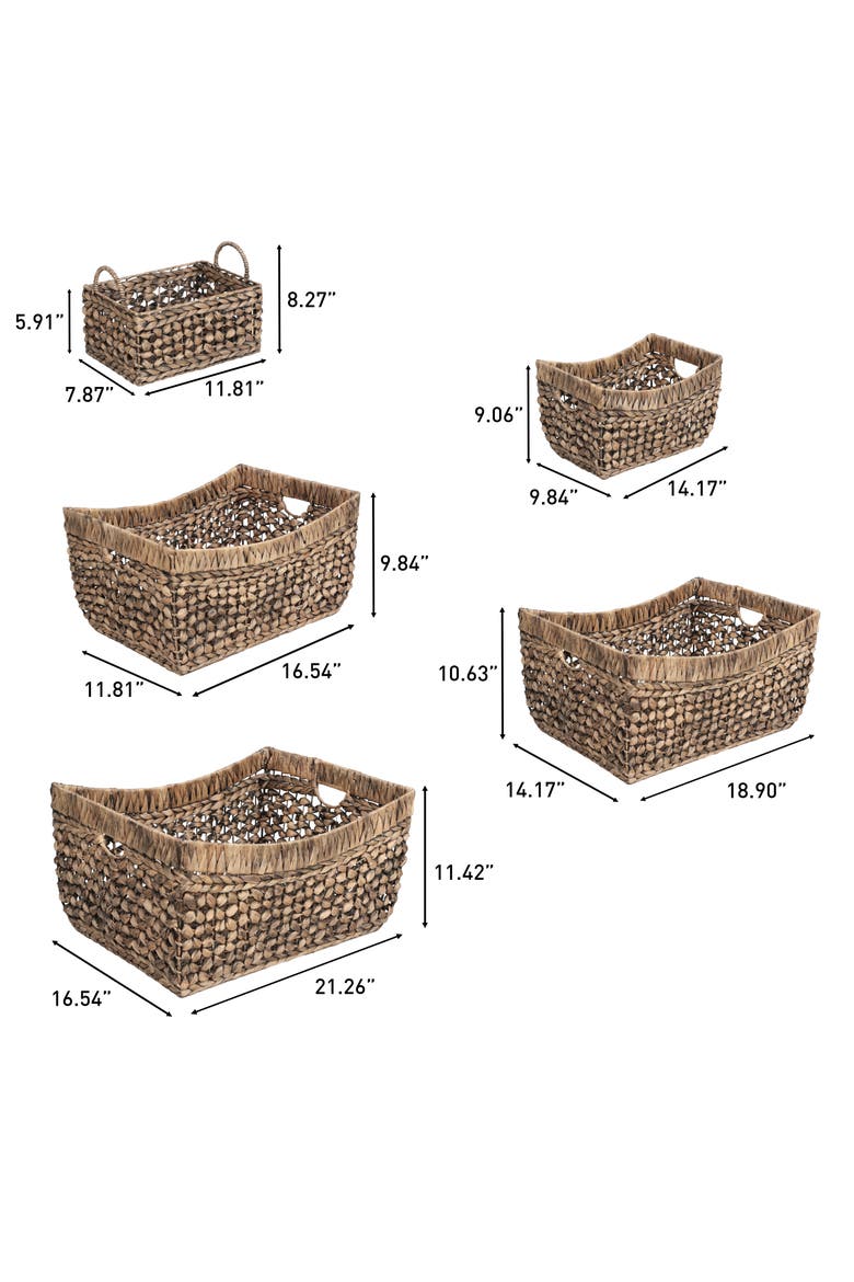 Aria Handwoven Water Hyacinth Nesting Storage Baskets with Handles, Alternate, color, Brown