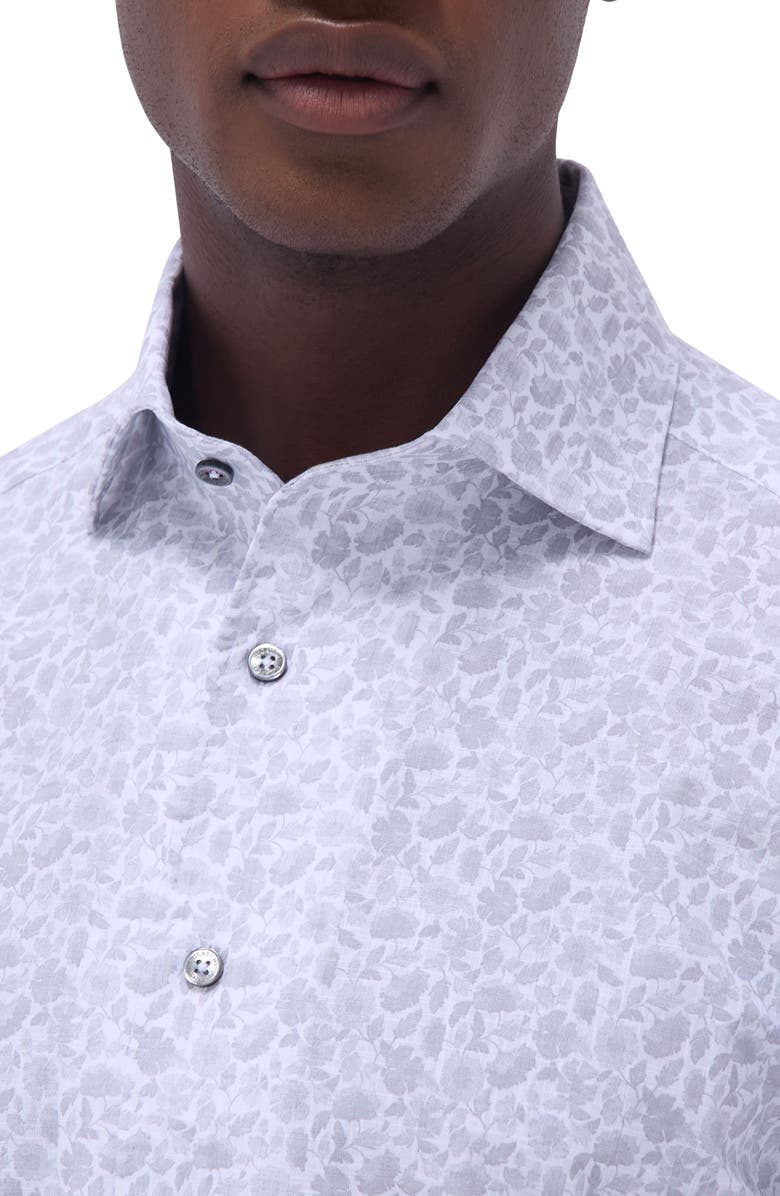 Bugatchi Axel Floral Shaped Fit Button-Up Shirt, Alternate, color, Platinum