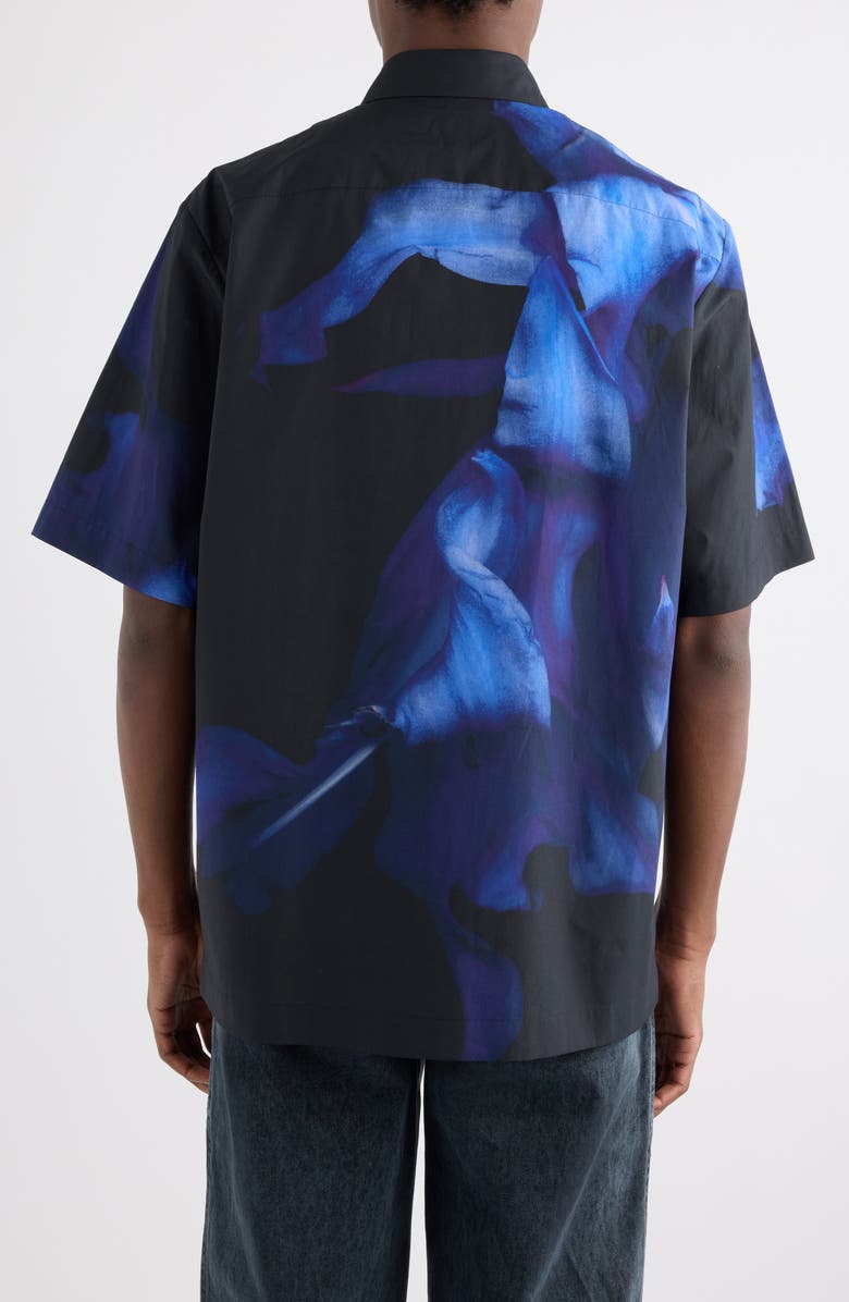 Dries Van Noten Clasen Floral Cotton Poplin Sleeve Silk Button-Up Shirt, Alternate, color, Black
