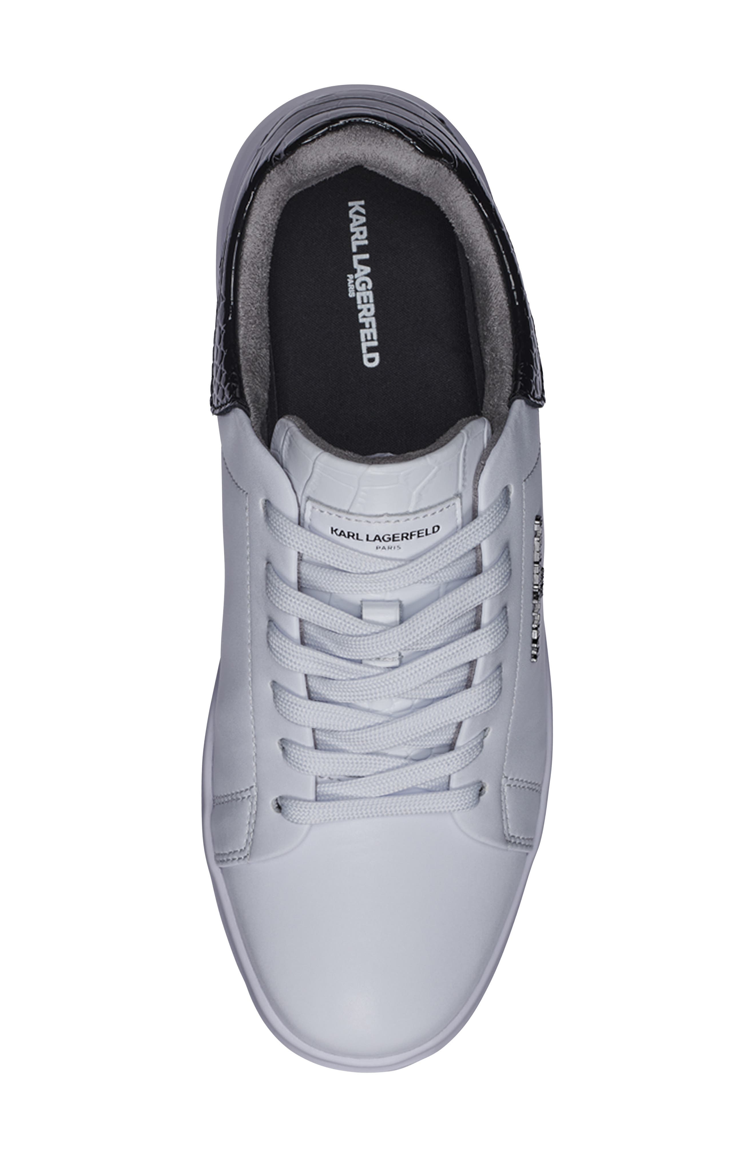 KARL LAGERFELD PARIS Croc Embossed Low Top Sneaker, Alternate, color, White