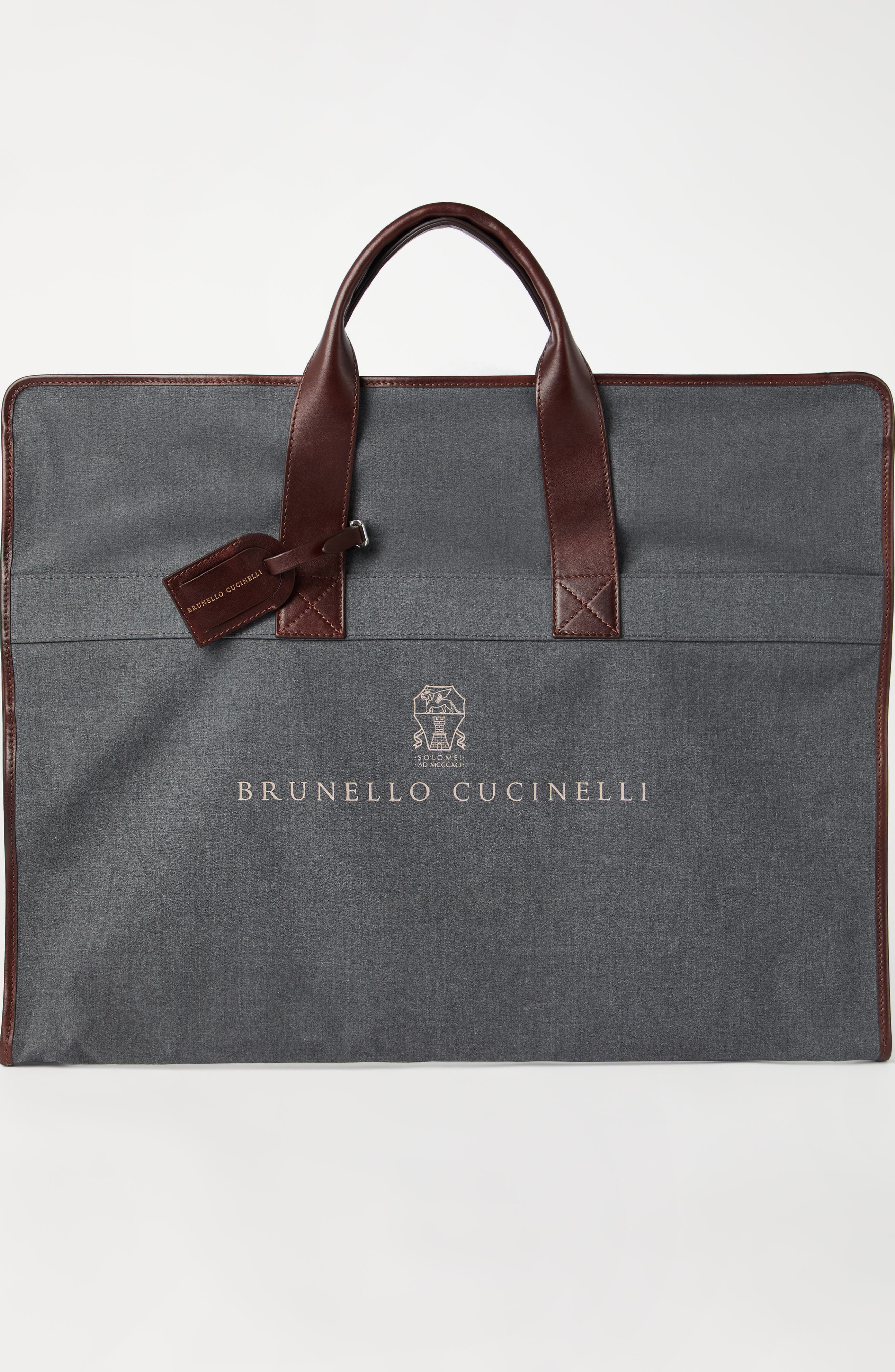 Brunello Cucinelli Calfskin suit carrier, Alternate, color, Dark Grey