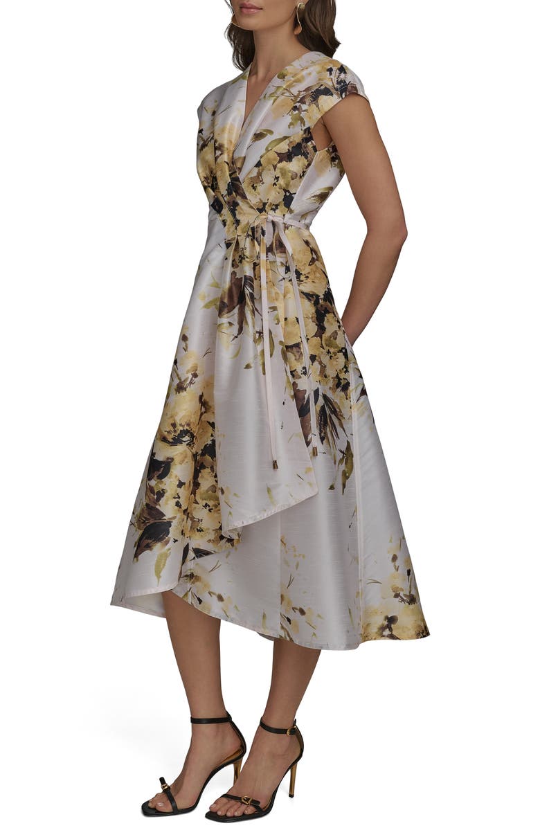 Donna Karan New York Floral Tiered Wrap Dress, Alternate, color, Limoncello Multi