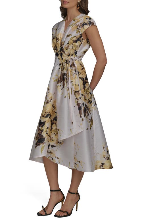 Donna Karan New York Floral Tiered Wrap Dress In Limoncello Multi