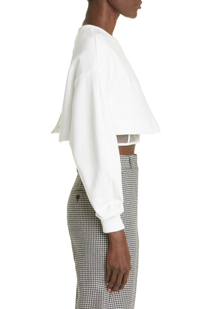 Crop Cotton Sweatshirt with Sheer Corset Inset, Alternate, color, IVORY