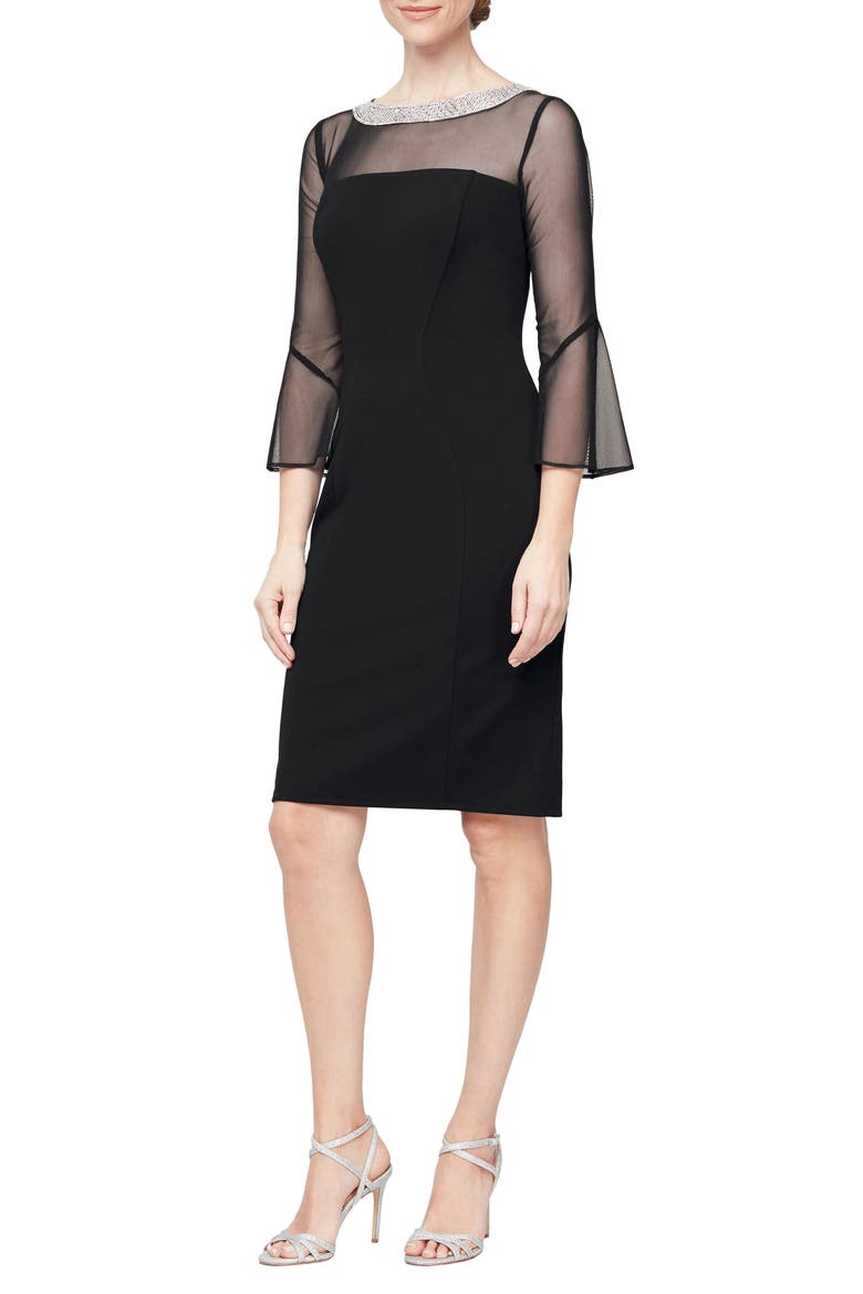 Embellished Shift Cocktail Dress, Main, color, BLACK