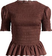 Reformation Aggie Smocked Ruffle Hem Top