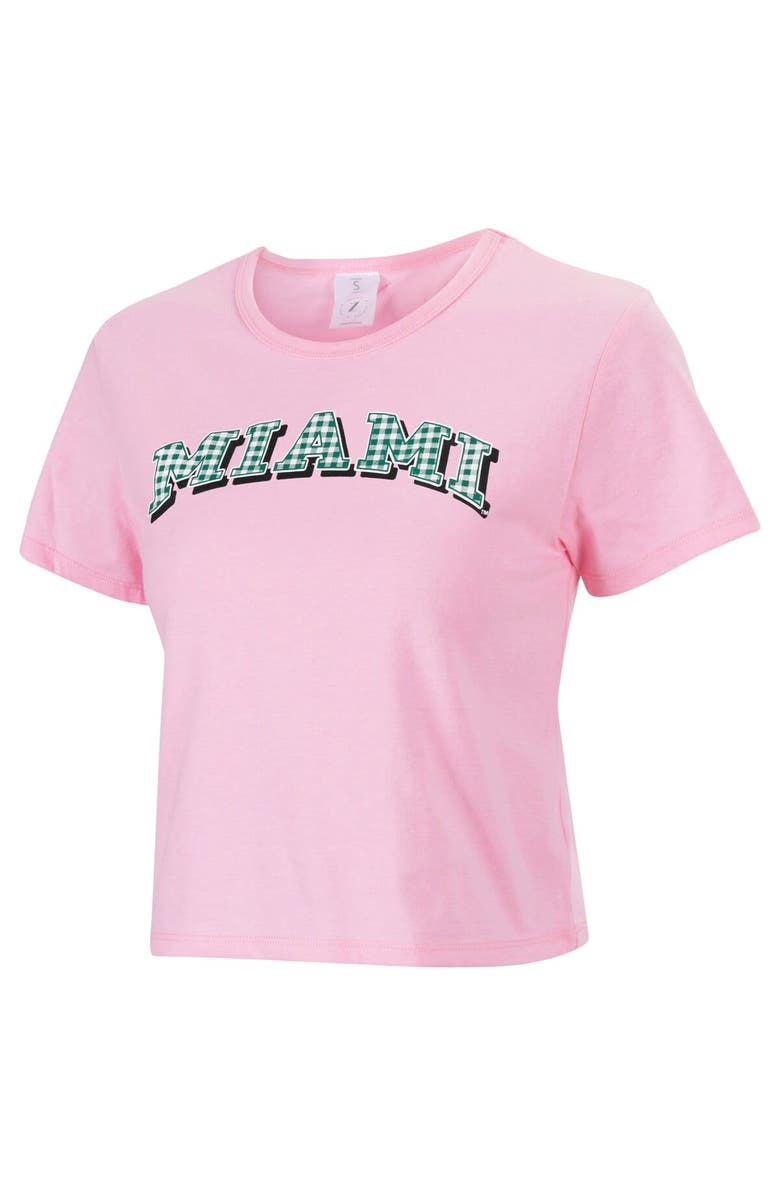 ZOOZATZ Women's ZooZatz Pink Miami Hurricanes Gingham Logo Cropped T-Shirt, Alternate, color, Pink