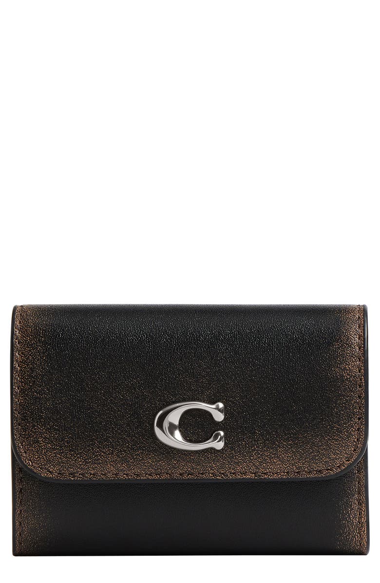 COACH Loved Leather Essential Trifold Card Holder, Main, color, Lh/Black Brown