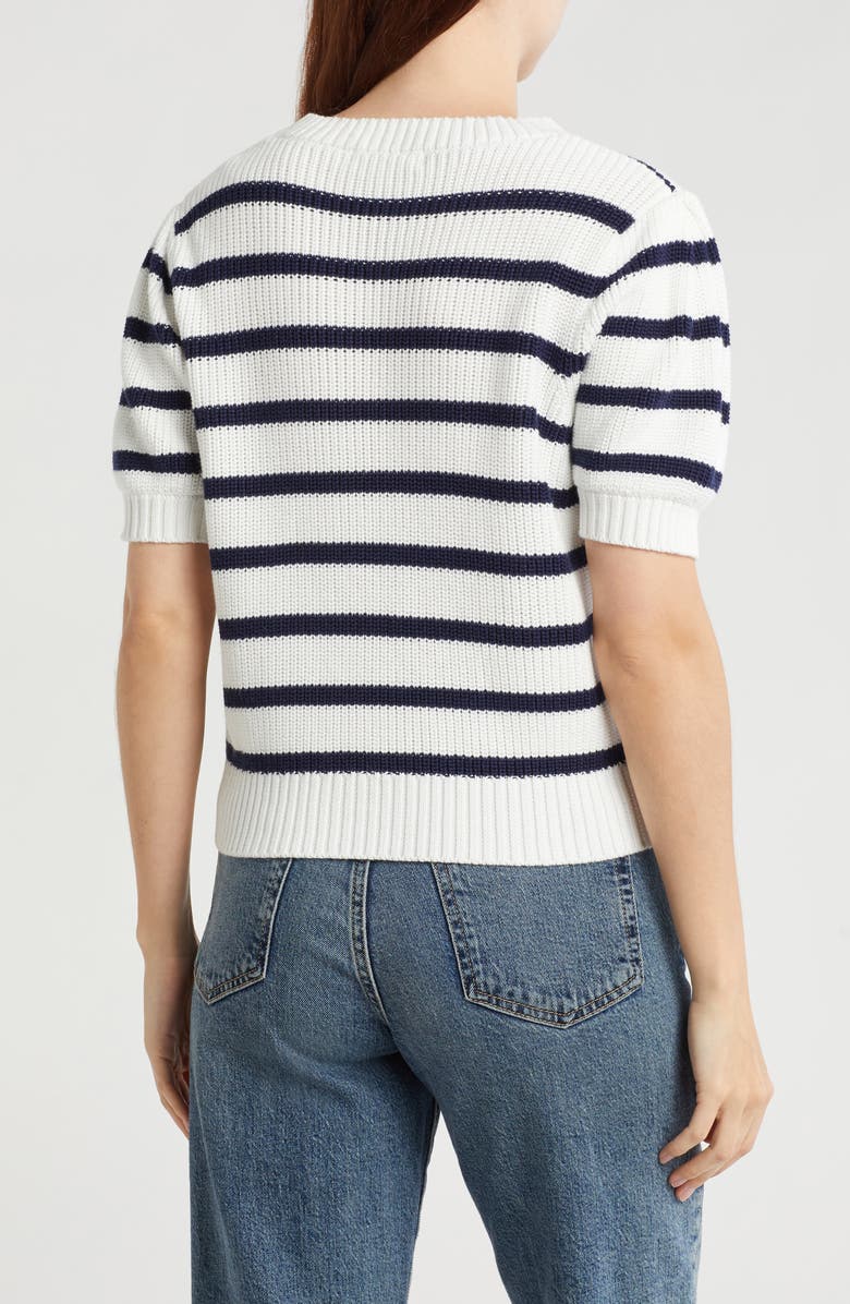 Vigoss Puff Sleeve Stripe Sweater, Alternate, color, White/ Navy