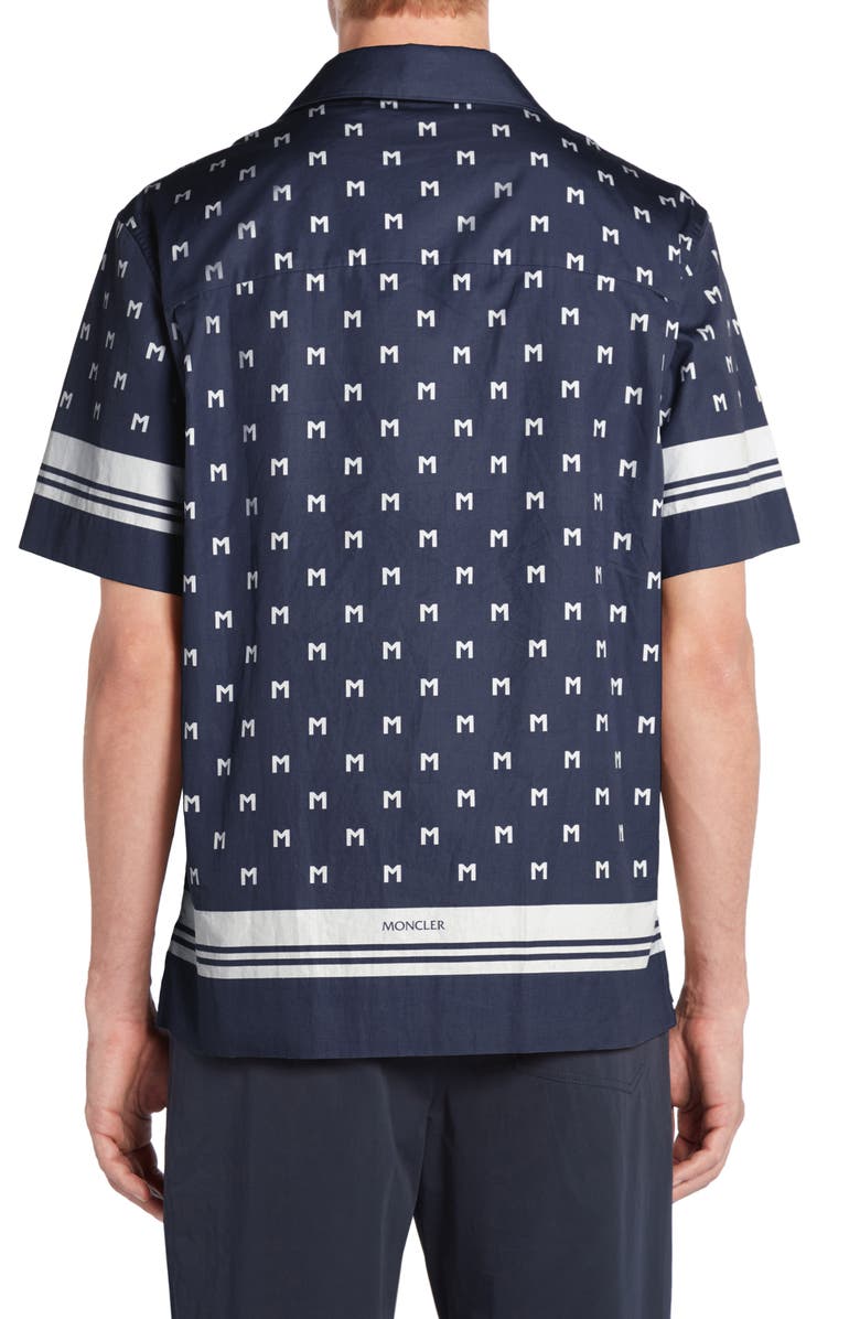 Moncler Logo Short Sleeve Cotton Poplin Button-Up Shirt, Alternate, color,
