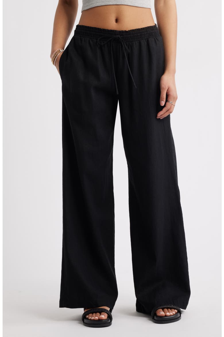 Linen Blend Beach Pants, Main, color, BLACK