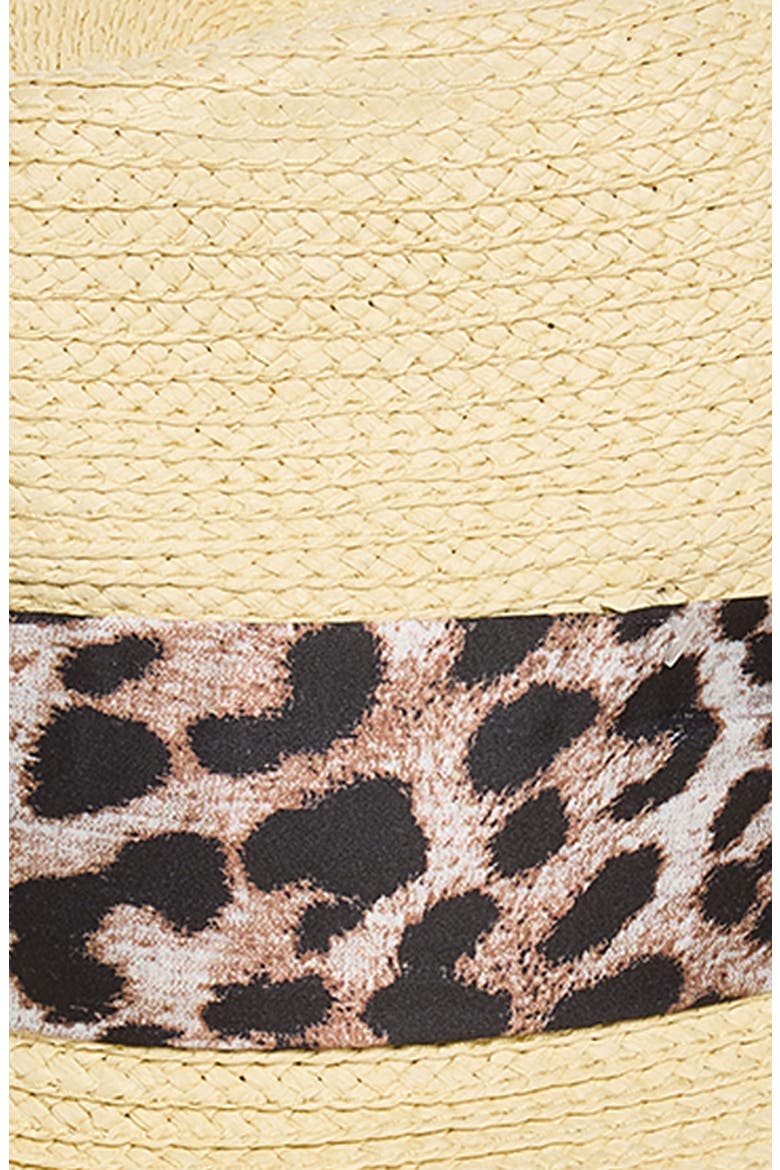 Wide Brim Hat with Leopard Print Scarf, Alternate, color, NATURAL LEOPARD