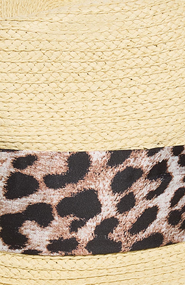 Nordstrom Wide Brim Hat with Leopard Print Scarf, Alternate, color, Natural Leopard