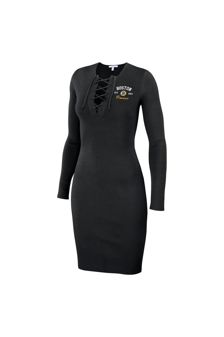 Women's WEAR by Erin Andrews  Black Boston Bruins Lace-Up Dress, Alternate, color, Black