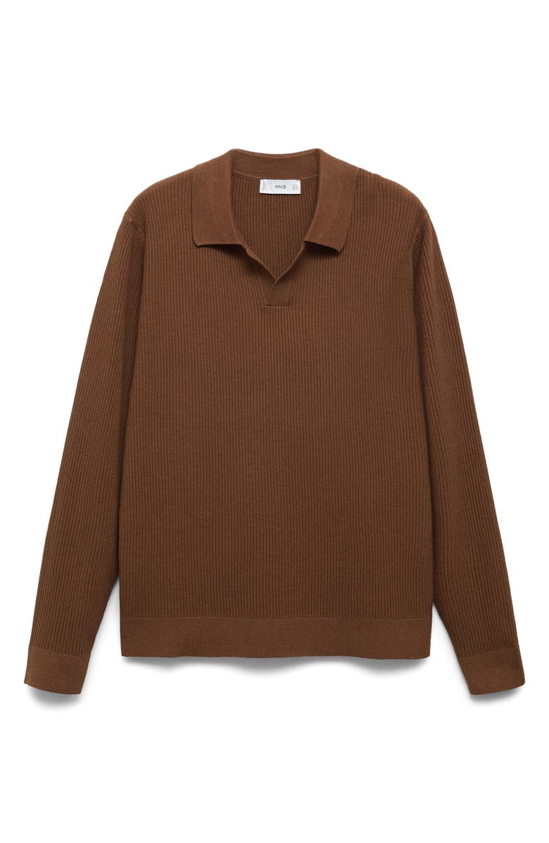 MANGO Johnny Collar Rib Polo Sweater, Alternate, color, Tobacco Brown