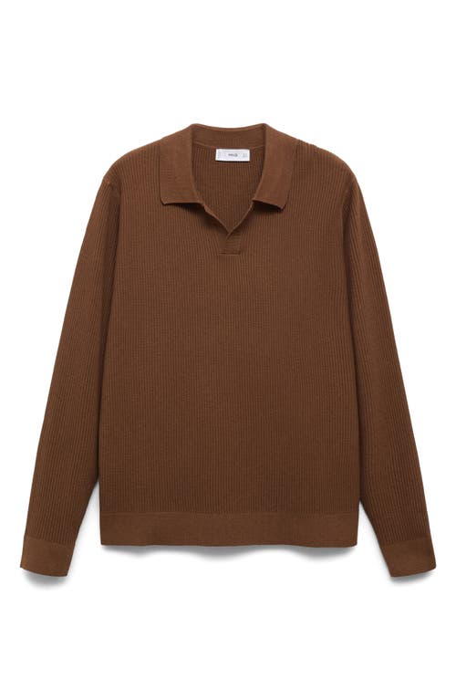 Mango Johnny Collar Rib Polo Sweater In Brown