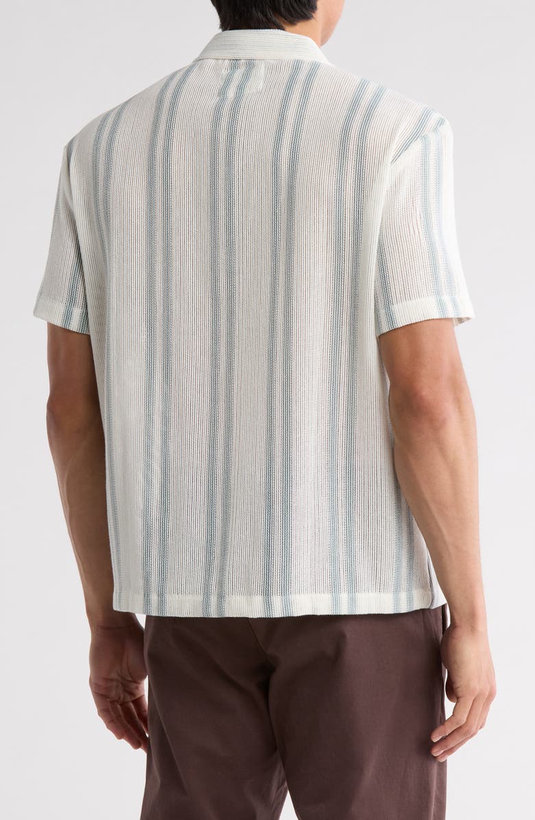 DENIM AND FLOWER Stripe Textured Short Sleeve Button-Up Shirt, Alternate, color, Off White