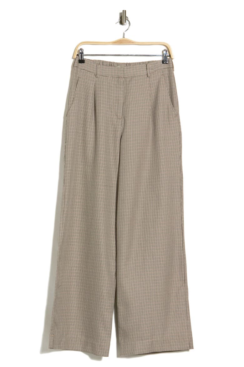 Plaid Pleat Front Wide Leg Trousers, Main, color, OATMEAL/ HUNTER PLAID