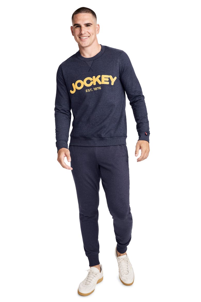 Mens Lightweight Cotton Blend Fleece Crew Sweatshirt, Alternate, color, 1876 Navy Blue
