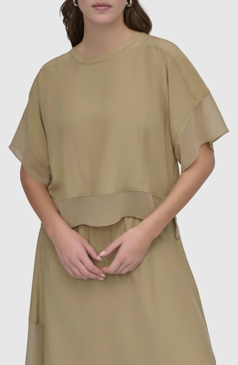 DKNY Mixed Media Dolman Sleeve Top, Main, color, Pale Moss