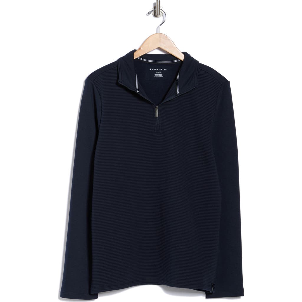 Perry Ellis Ottoman Textured Half Zip Pullover In Blue