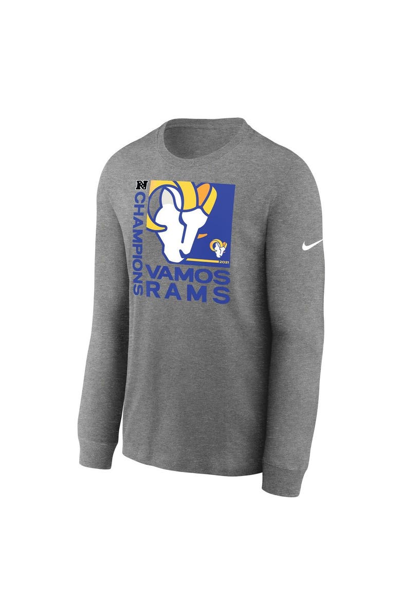 Nike Men's Nike Heathered Charcoal Los Angeles Rams 2021 NFC Champions Team Slogan Long Sleeve T-Shirt, Alternate, color, 