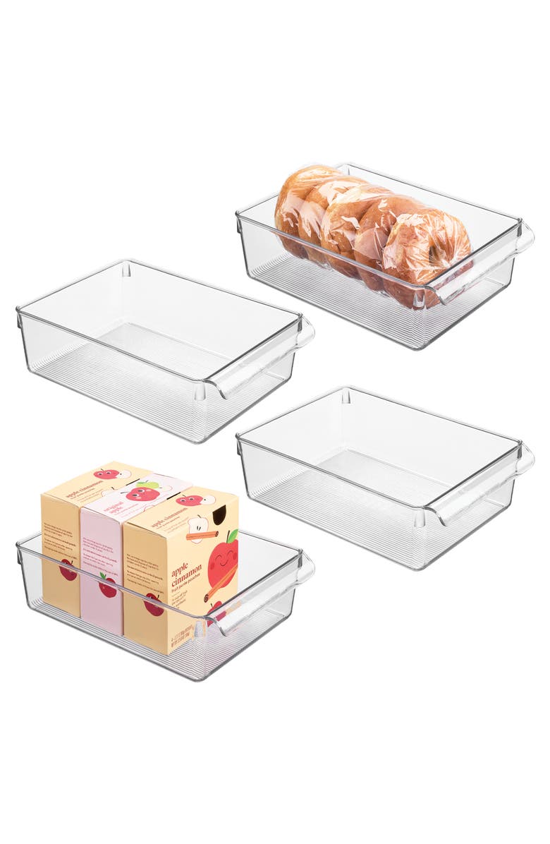 mDesign miDesign Fridge Storage Bin with Handle - Fridge Tray for Cheeses and Snacks - Set of 4 - Clear, Alternate, color, Clear