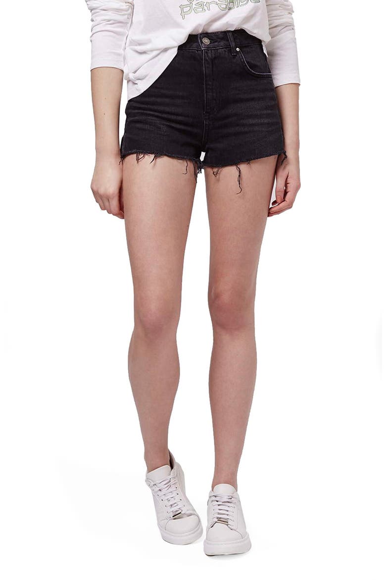 Raw Edge Denim Shorts, Main, color, BLACK