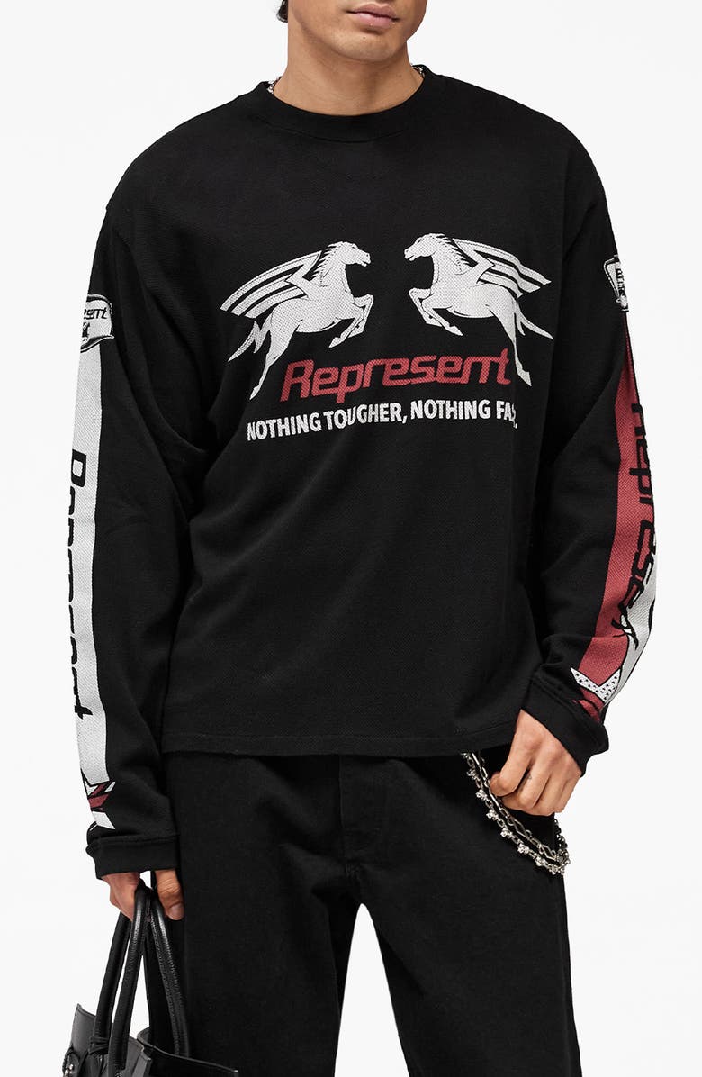 Represent Long Sleeve Cotton Graphic T-Shirt, Main, color, Jet Black