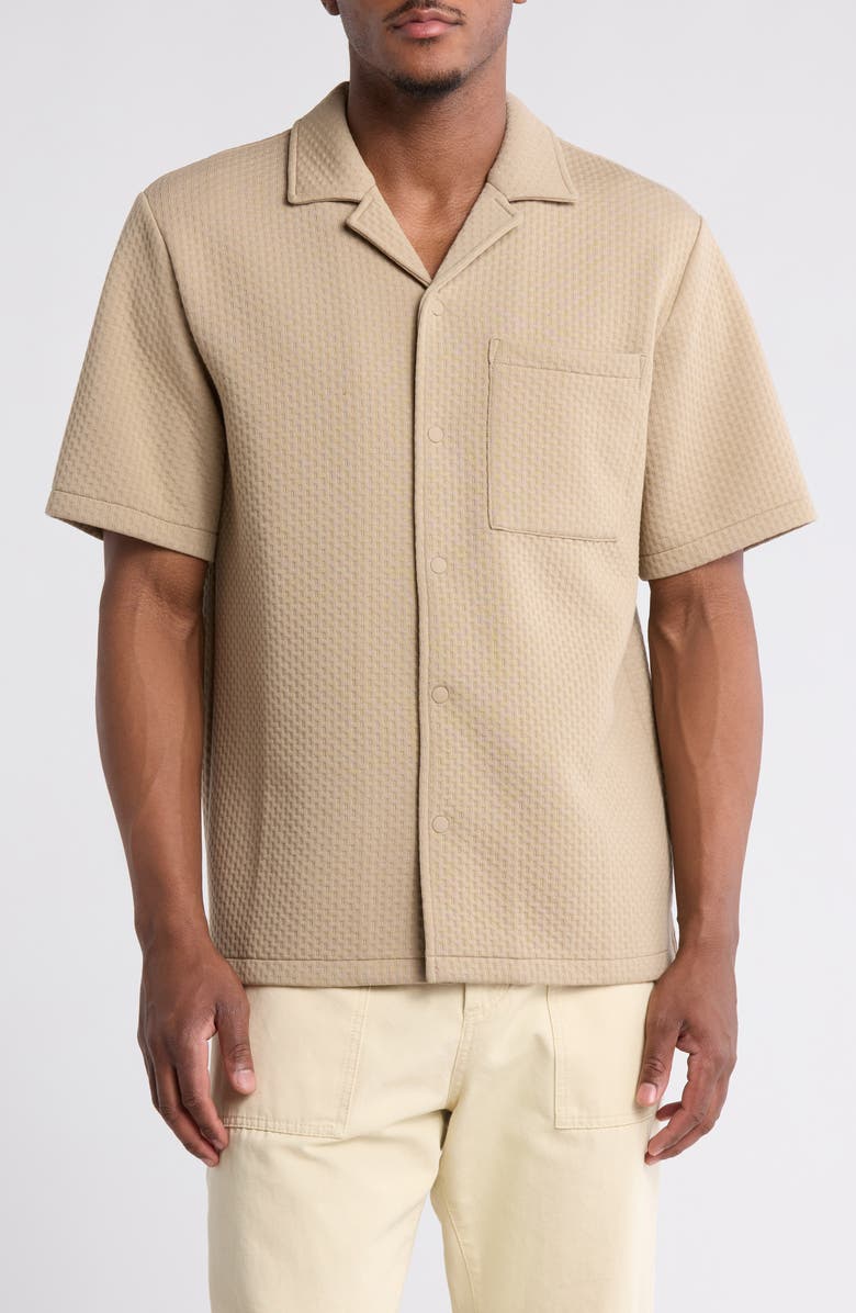 EDIT by JASON WU Regular Fit Quilt Texture Short Sleeve Button-Up Shirt, Main, color, 
