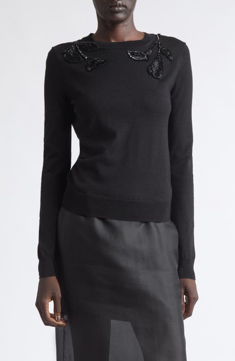 Beaded Shoulder Wool & Silk Sweater