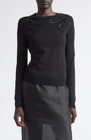 Carolina Herrera Beaded Shoulder Wool & Silk Sweater