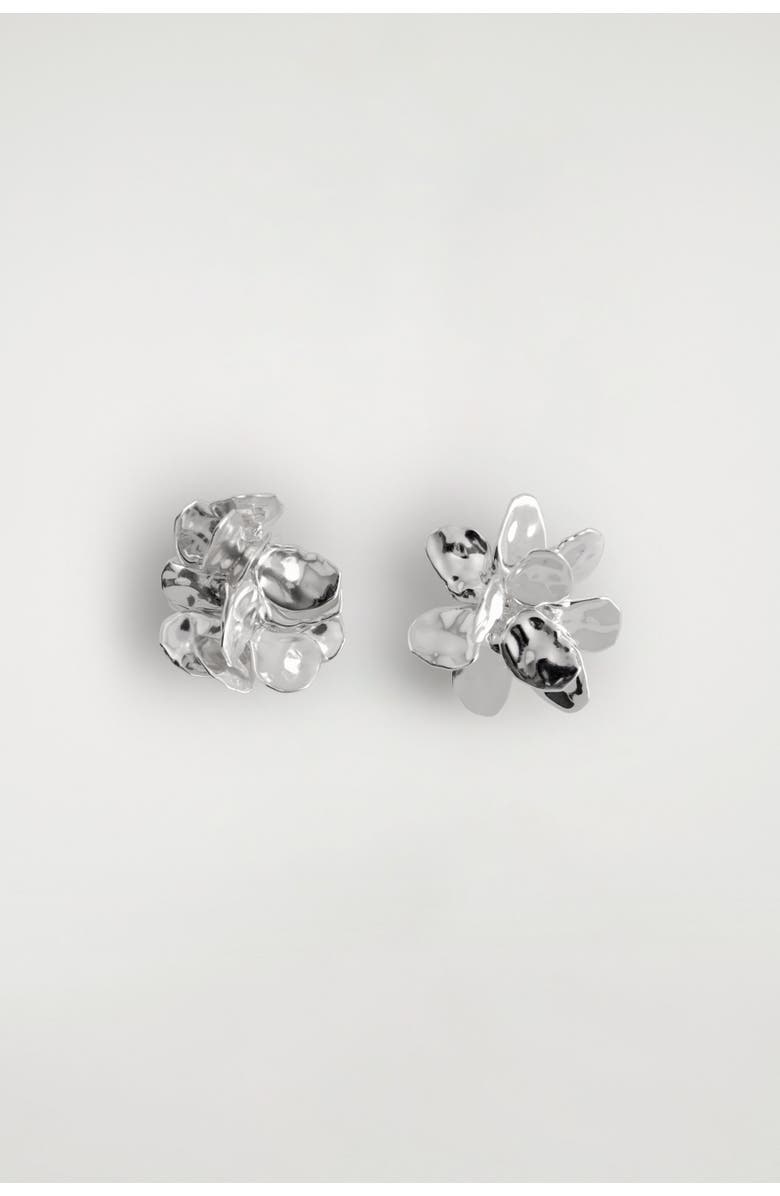 COS Mismatched Floral Earrings, Main, color, Silver