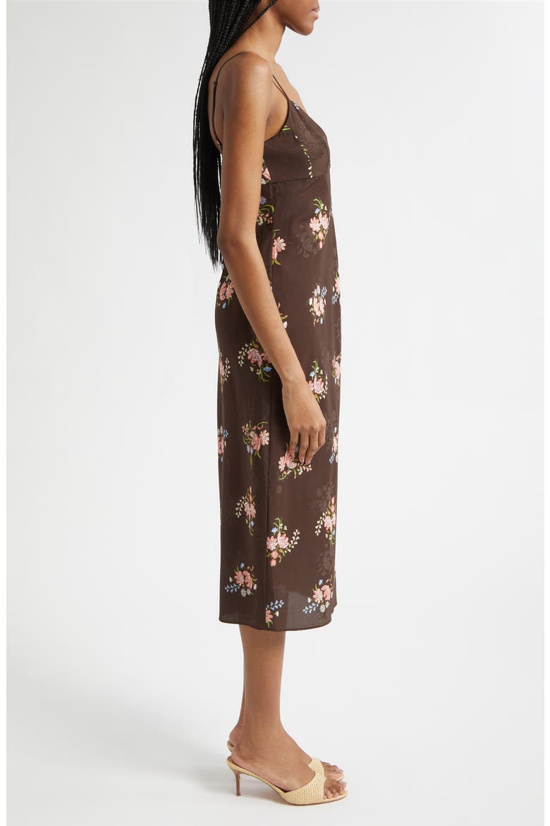 Shara Floral Print Silk Blend Midi Dress, Alternate, color, DARK MOCHA MULTI