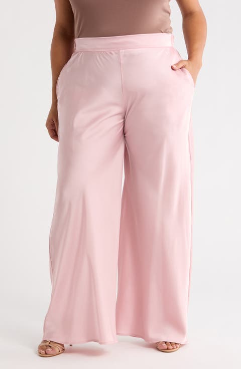 Satin Wide Leg Pants (Plus)