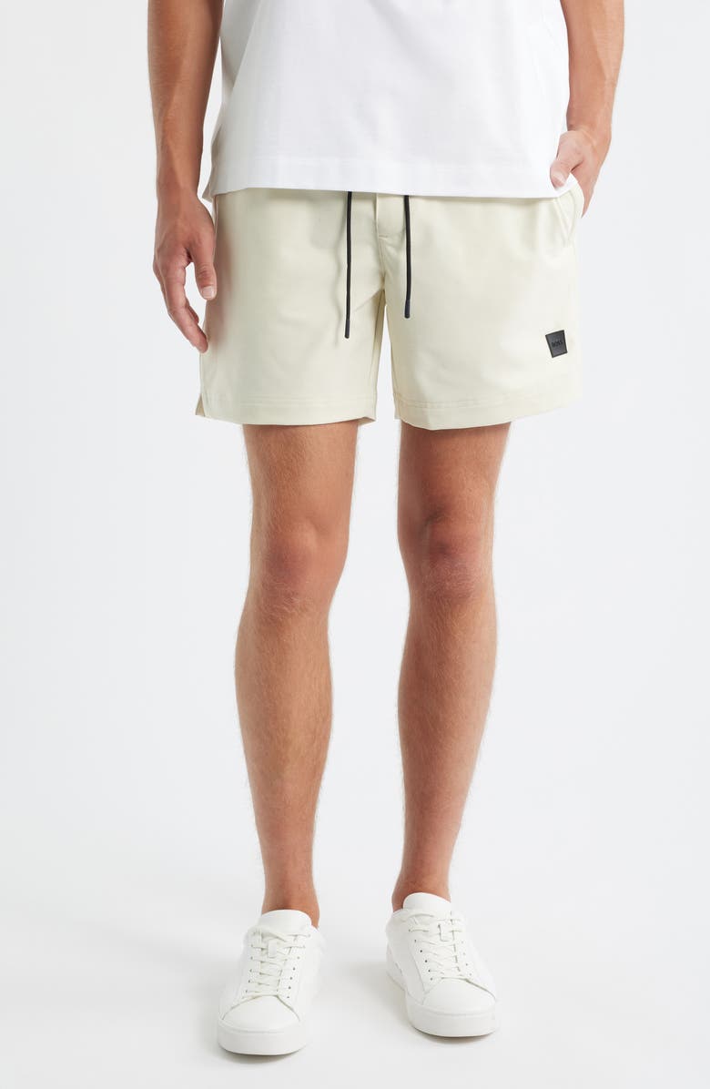 BOSS Solid Stretch Swim Trunks, Main, color, Open White