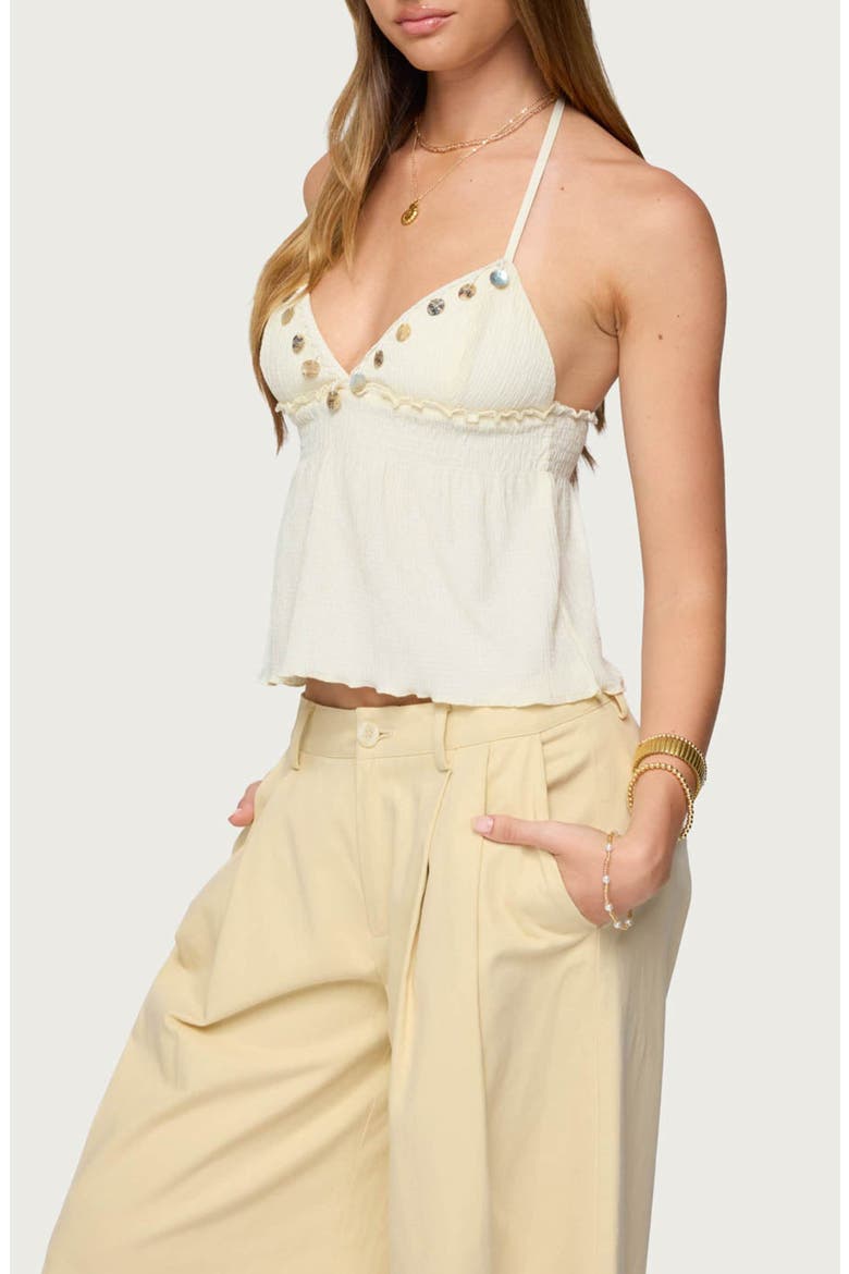 Iridescent Detail Babydoll Halter Top, Alternate, color, CREAM