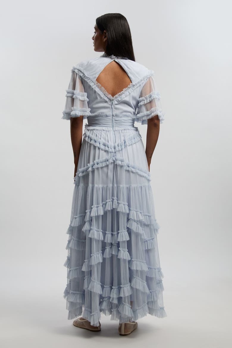 Tulle Ruffle Detail Woven Maxi Dress, Alternate, color, Ice Blue