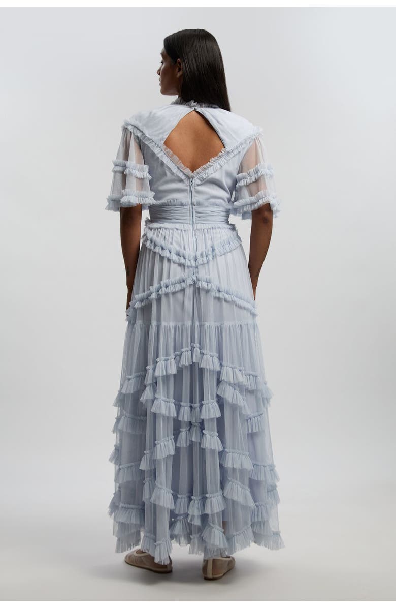 Karen Millen Tulle Ruffle Detail Woven Maxi Dress, Alternate, color, Ice Blue