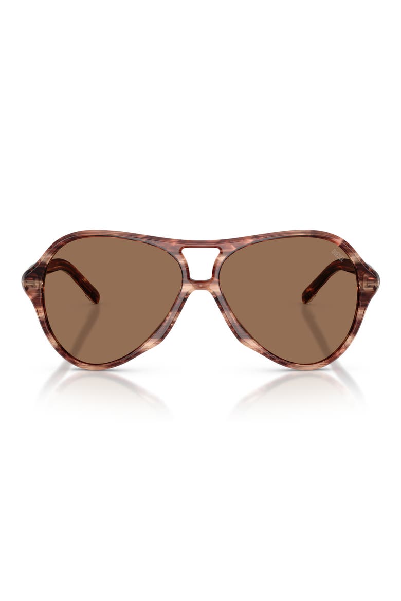 57mm Pilot Sunglasses, Main, color, STRIATED BROWN / DARK BROWN