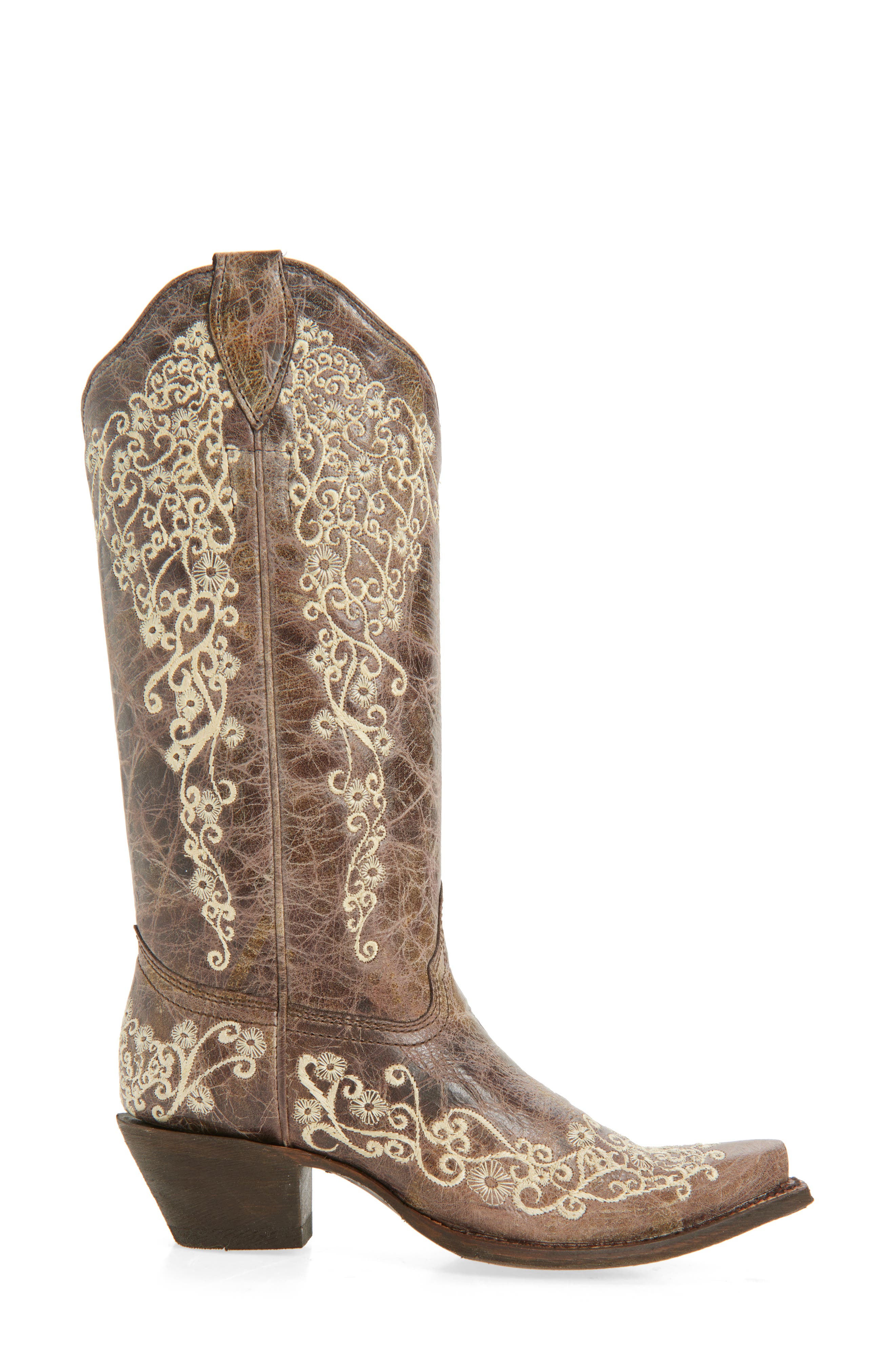CORRAL Embroidered Crackled Mid Calf Western Boot, Alternate, color, Brown