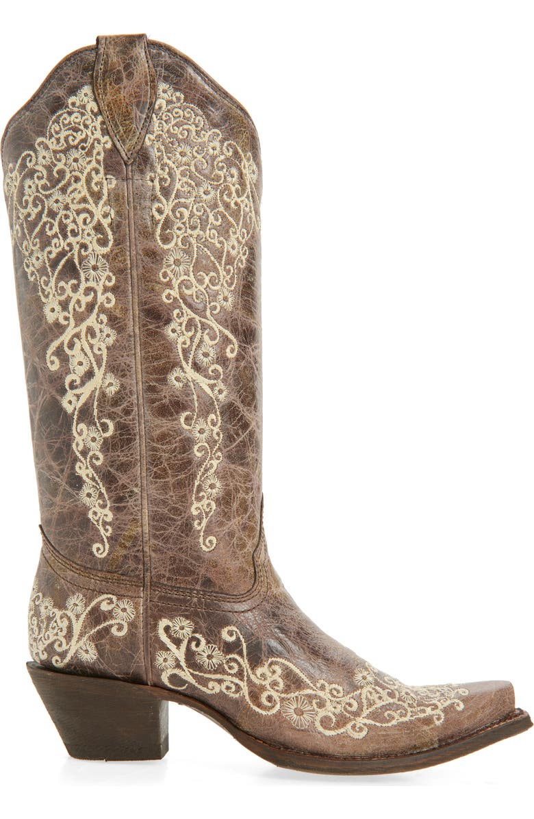CORRAL Embroidered Crackled Mid Calf Western Boot, Alternate, color, Brown